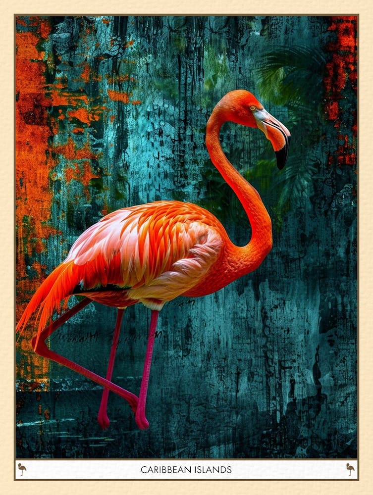 Greater Flamingo Caribbean Islands Tropical Illustration 2 Poster