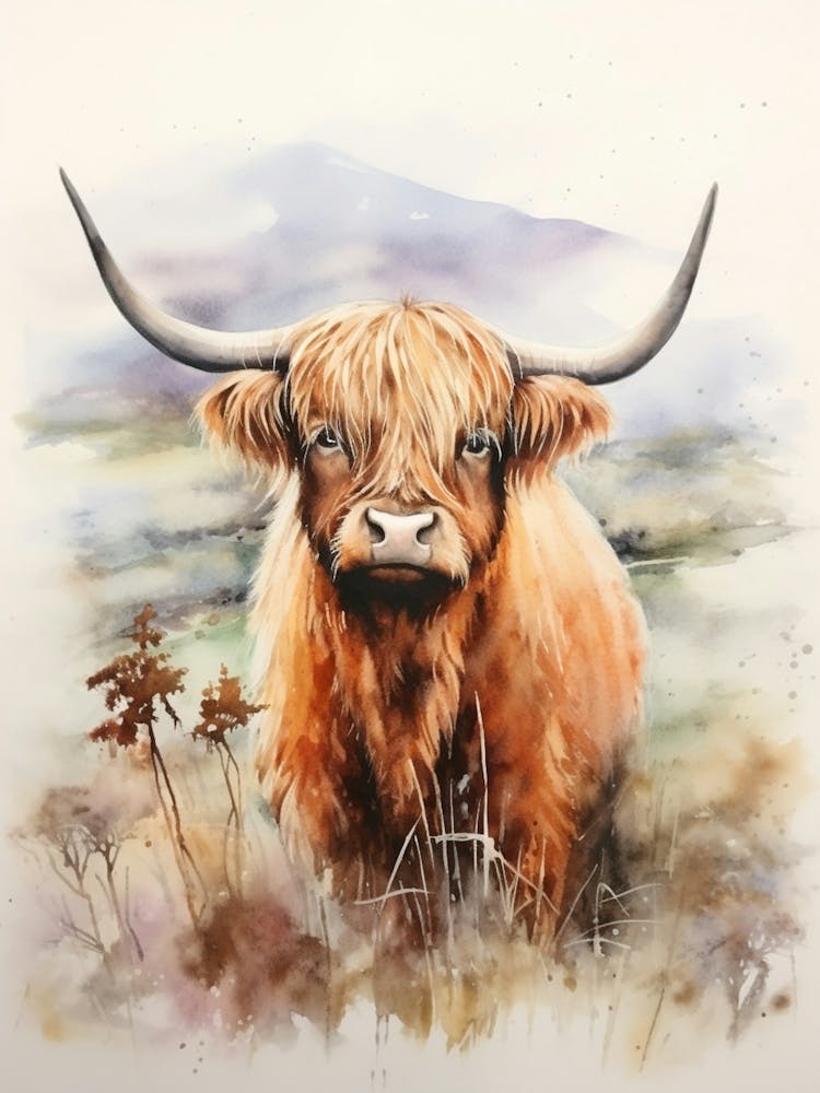 Traditional Watercolour Of A Highland Cow
