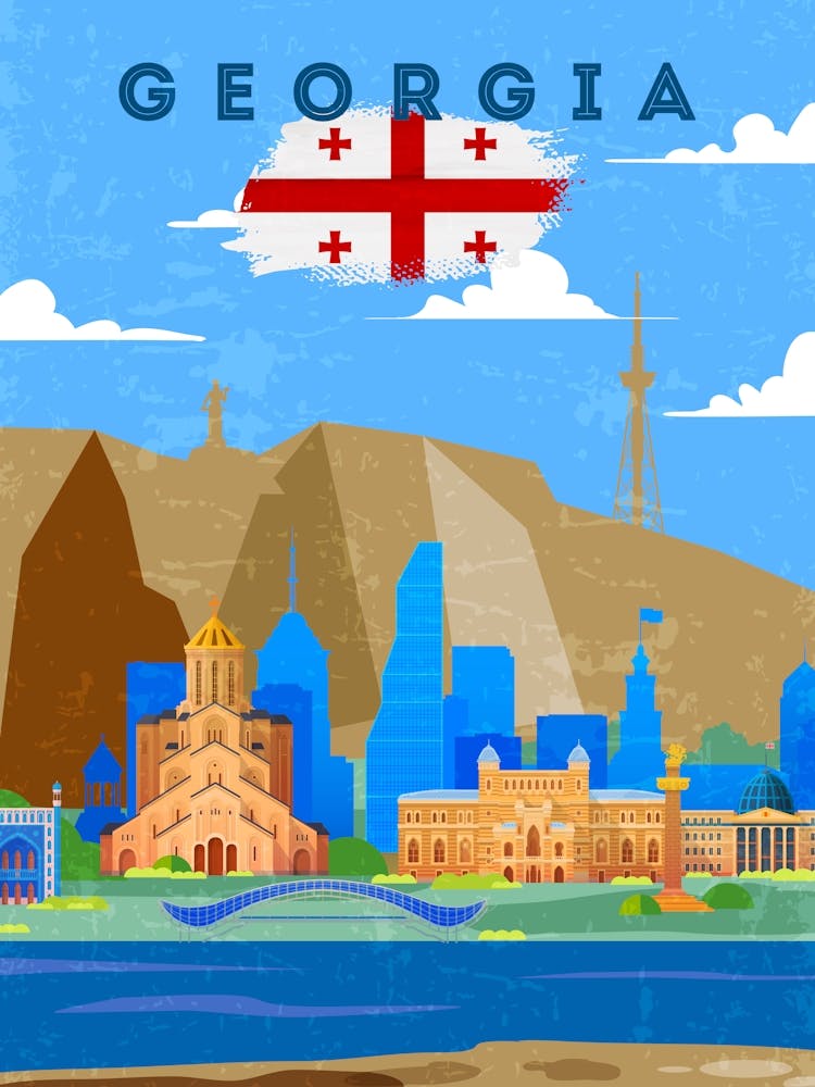 Tbilisi, Georgia — Retro travel minimalist poster 1