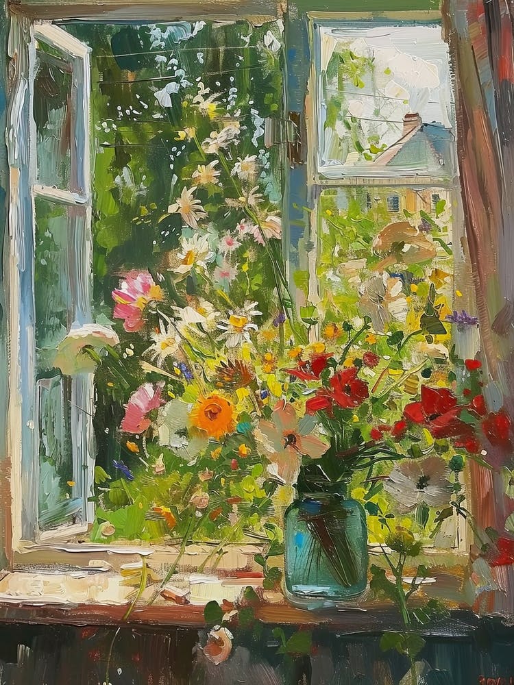 Cosmos Flowers On A Cottage Window 4