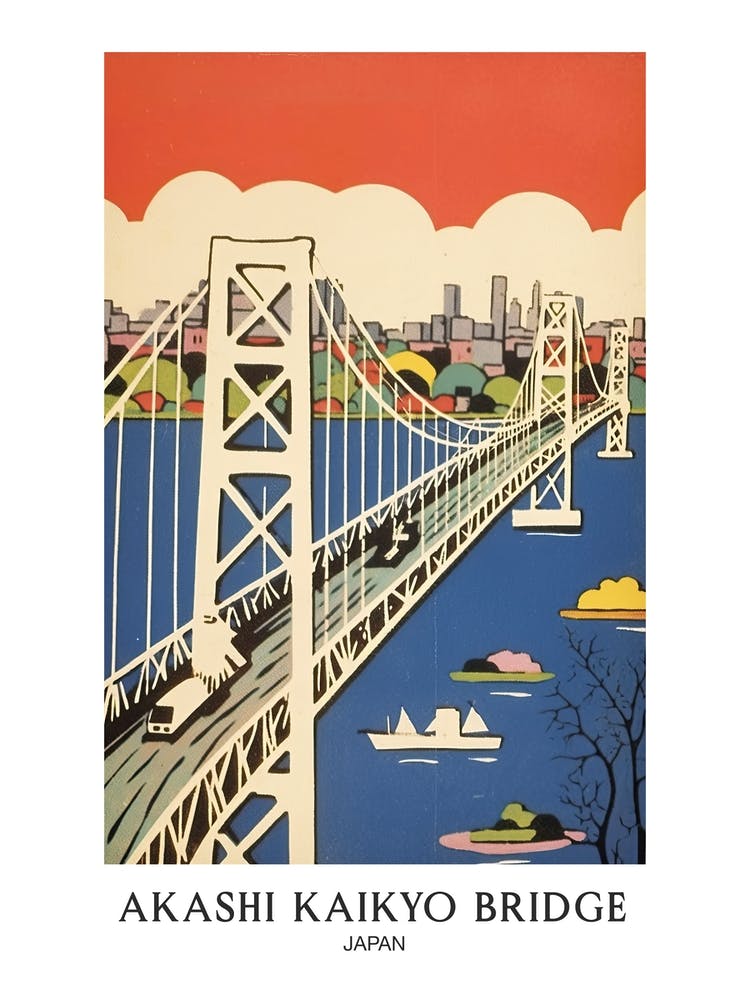 Akashi Kaikyo Bridge Japan Colourful 2 Travel Poster