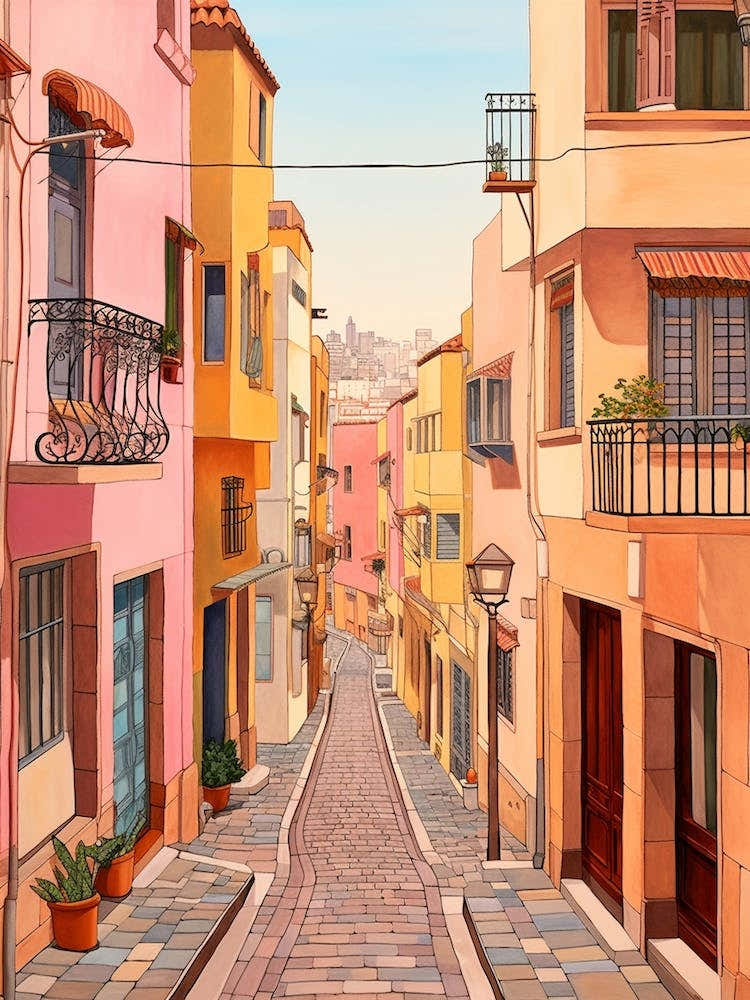 Tel Aviv Israel 2 Vintage Pink Travel Illustration
