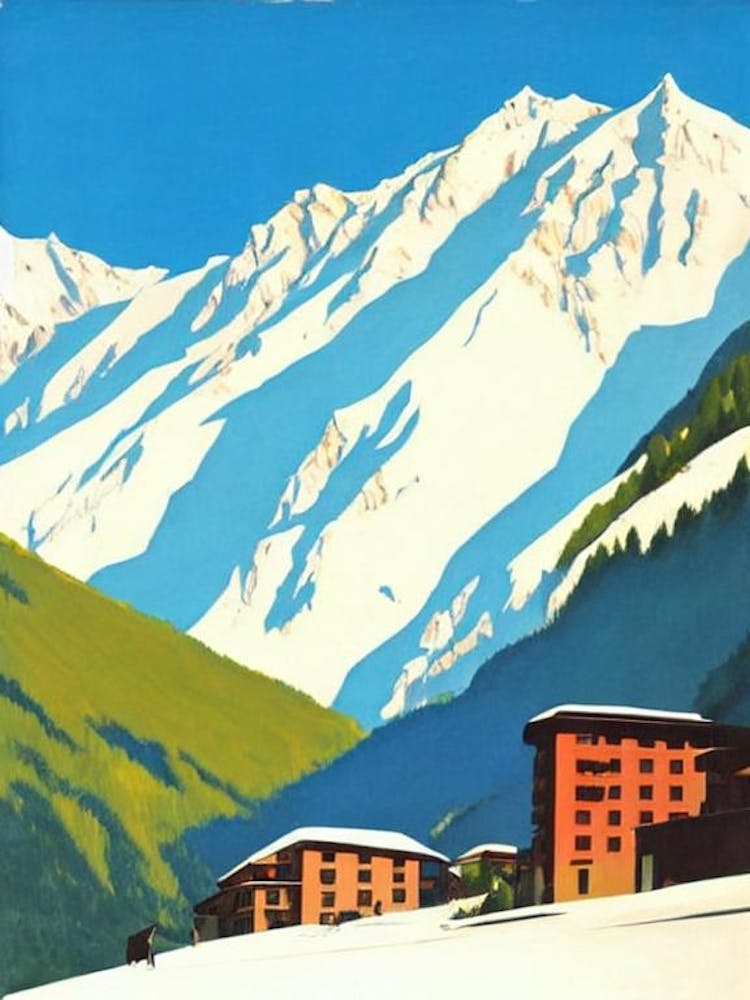 Courmayeur, Italy Midcentury Vintage Skiing Poster