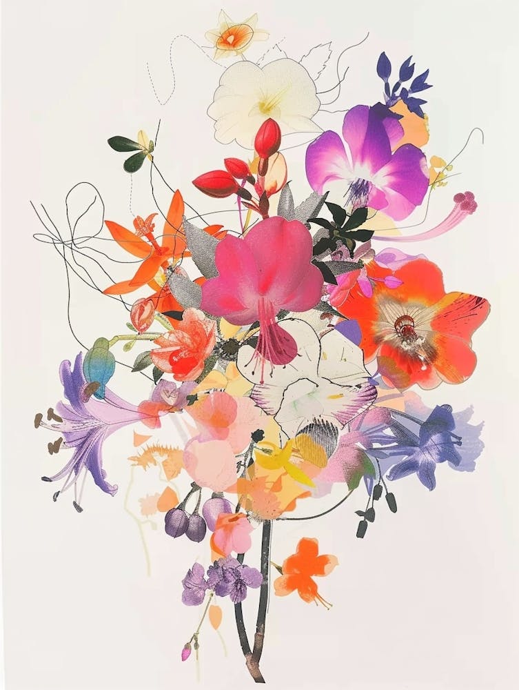 Fuchsia 2 Collage Flower Bouquet