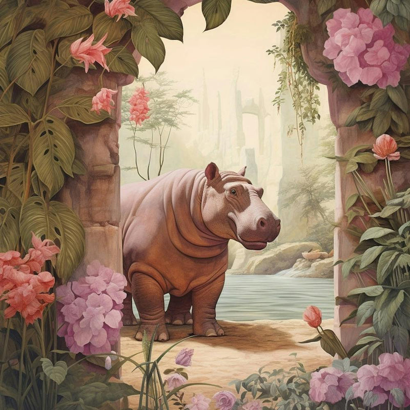 Hippopotamus 2 Pink Jungle Animal Portrait