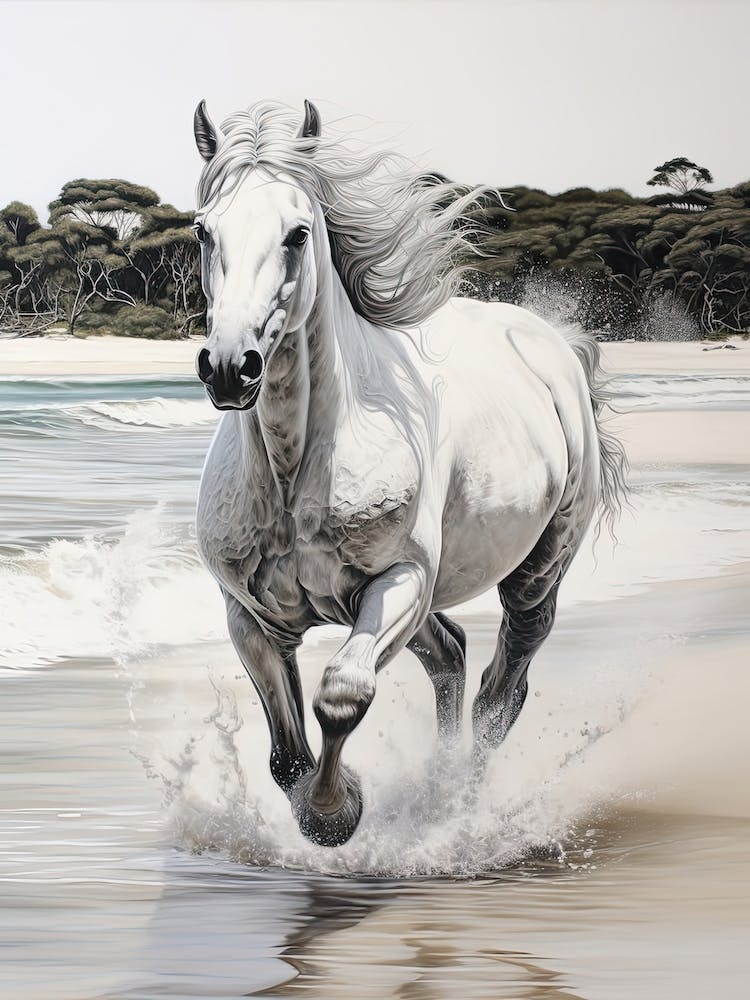 A Horse Oil Painting In Whitehaven Beach, Australia, Portrait 2