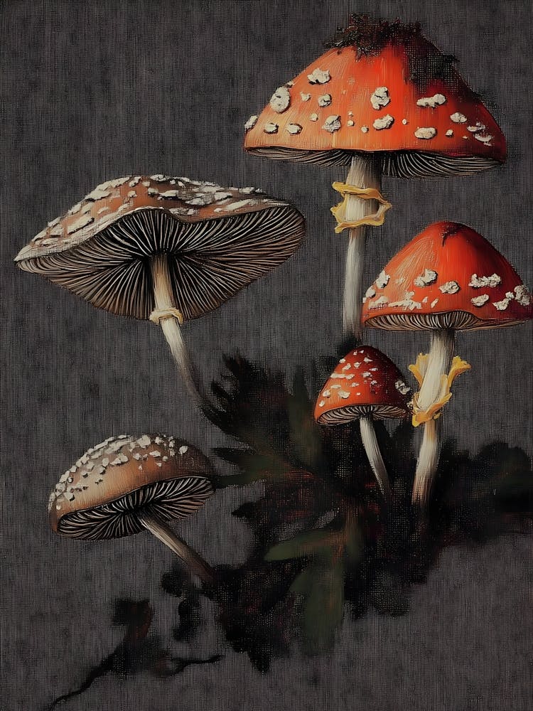 Mushrooms On A Black Background