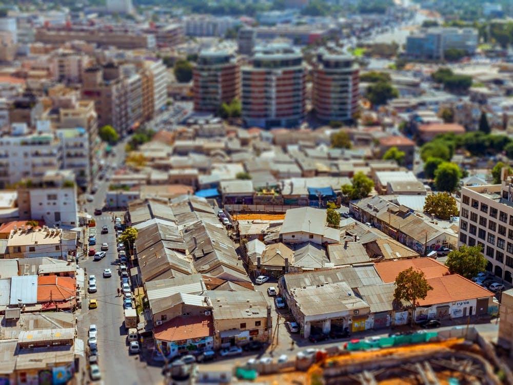 Luftaufnahme der Stadtviertel von Süd-Tel Aviv Stadtlandschaft