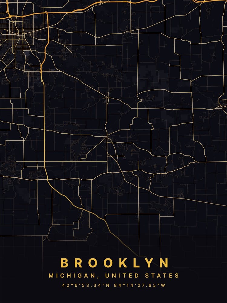 Brooklyn Michigan USA Black And Gold Map