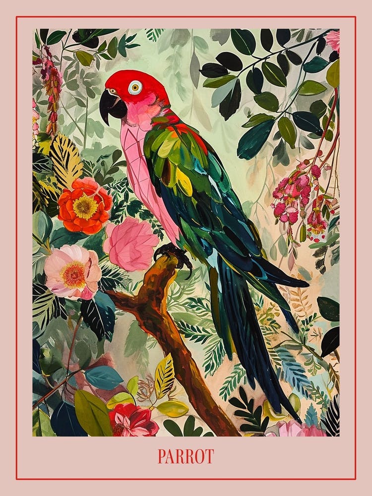 Floral Animal Painting Parrot 1 Poster