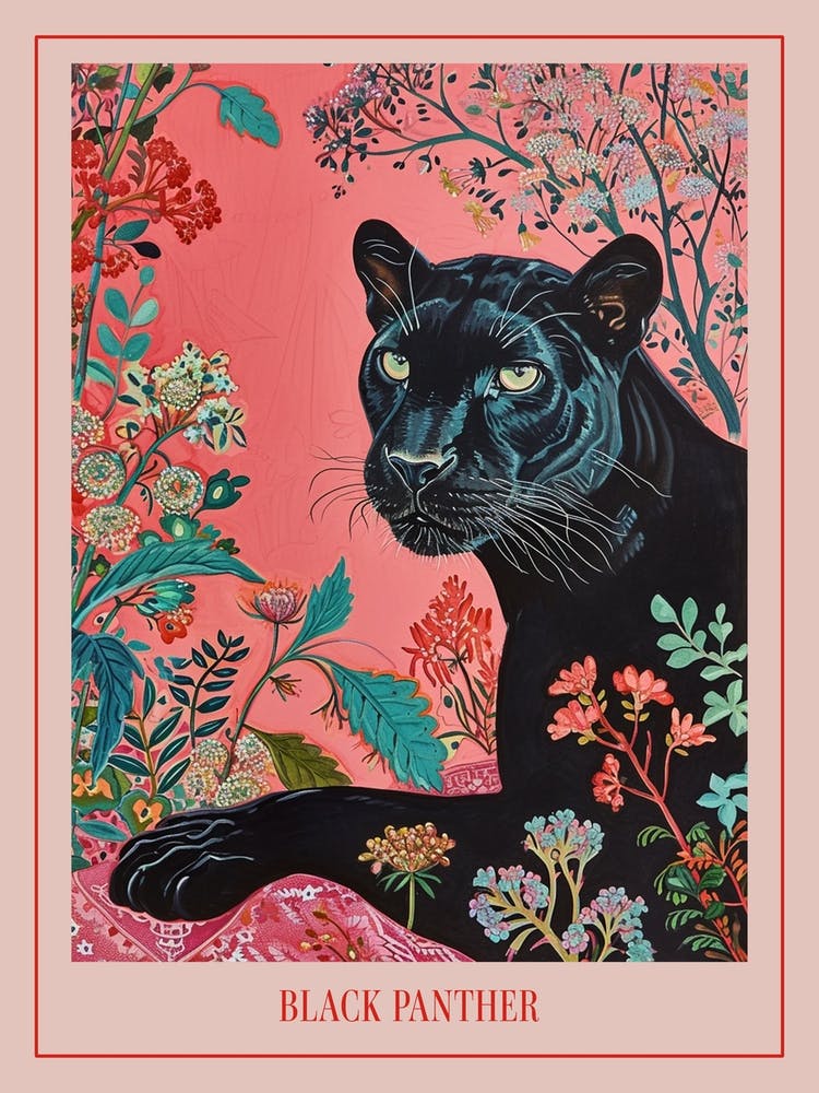 Floral Animal Painting Black Panther 3 Poster
