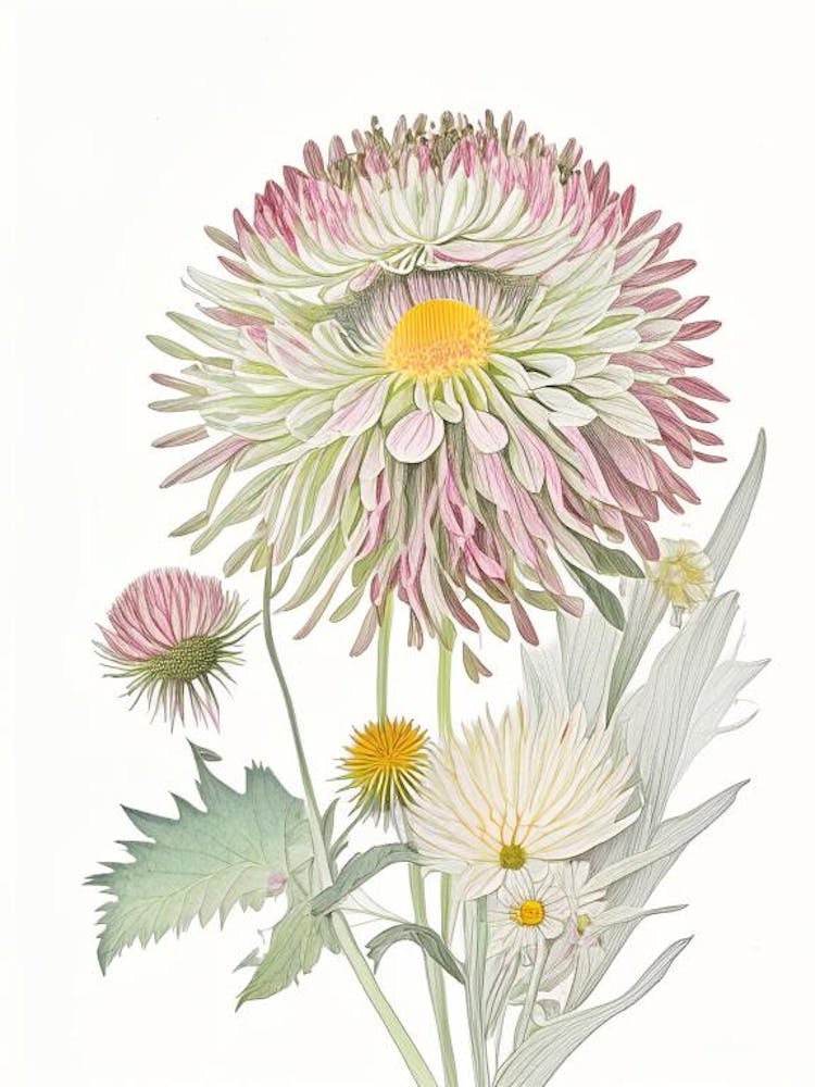 Chrysanthemum Floral Quentin Blake Inspired Illustration 3 Flower