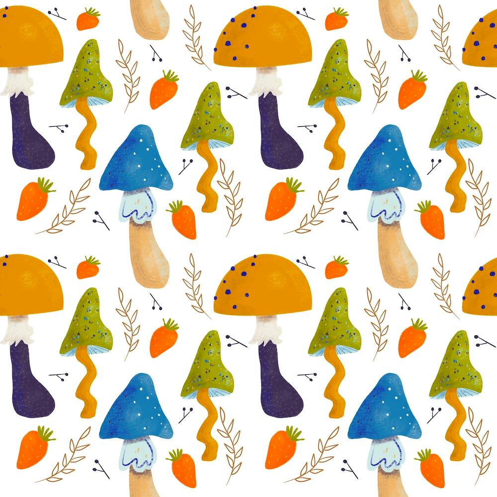 Mushroom Pattern Funky Bright