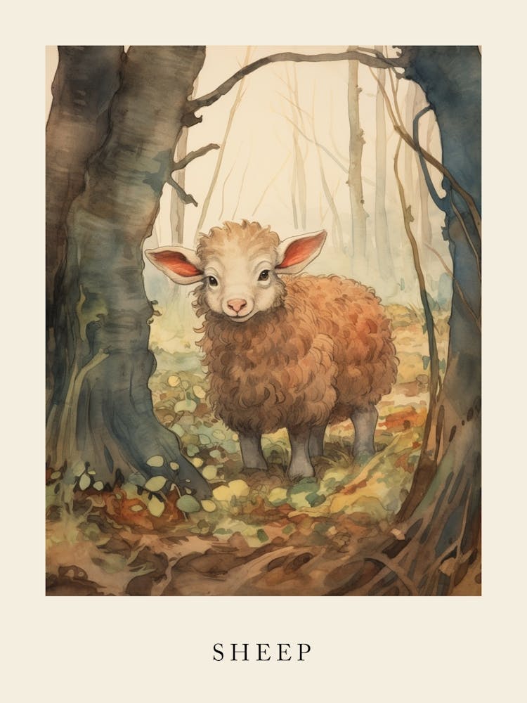 Beatrix Potter Inspired  Animal Watercolour Sheep 1