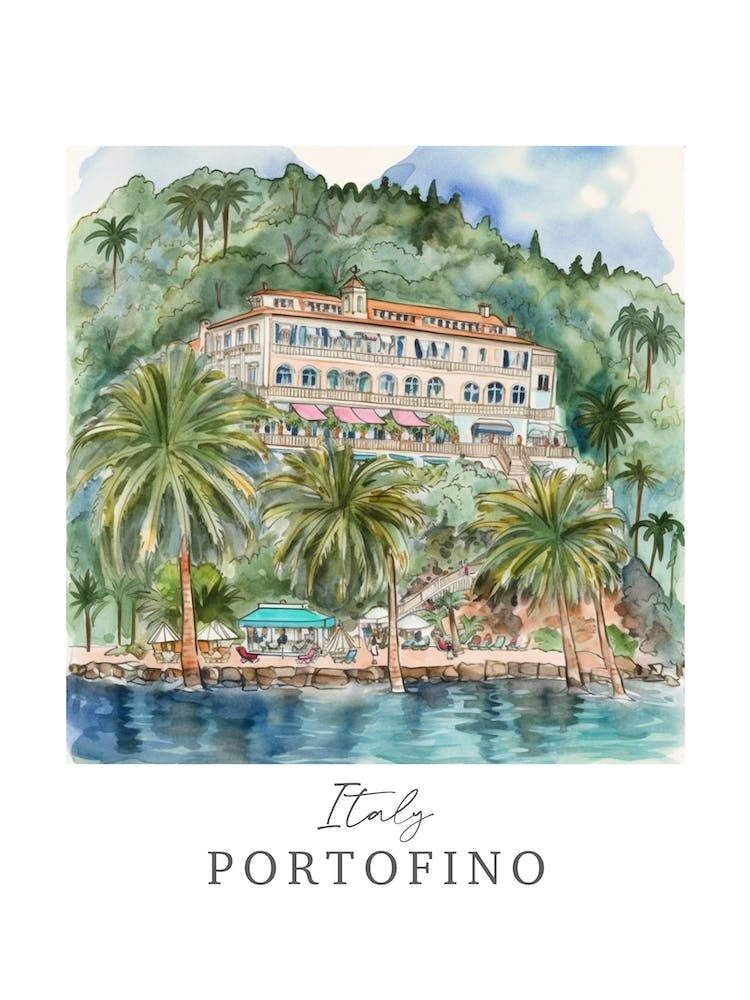 Italy Portofino Storybook 2 Travel Poster Watercolour