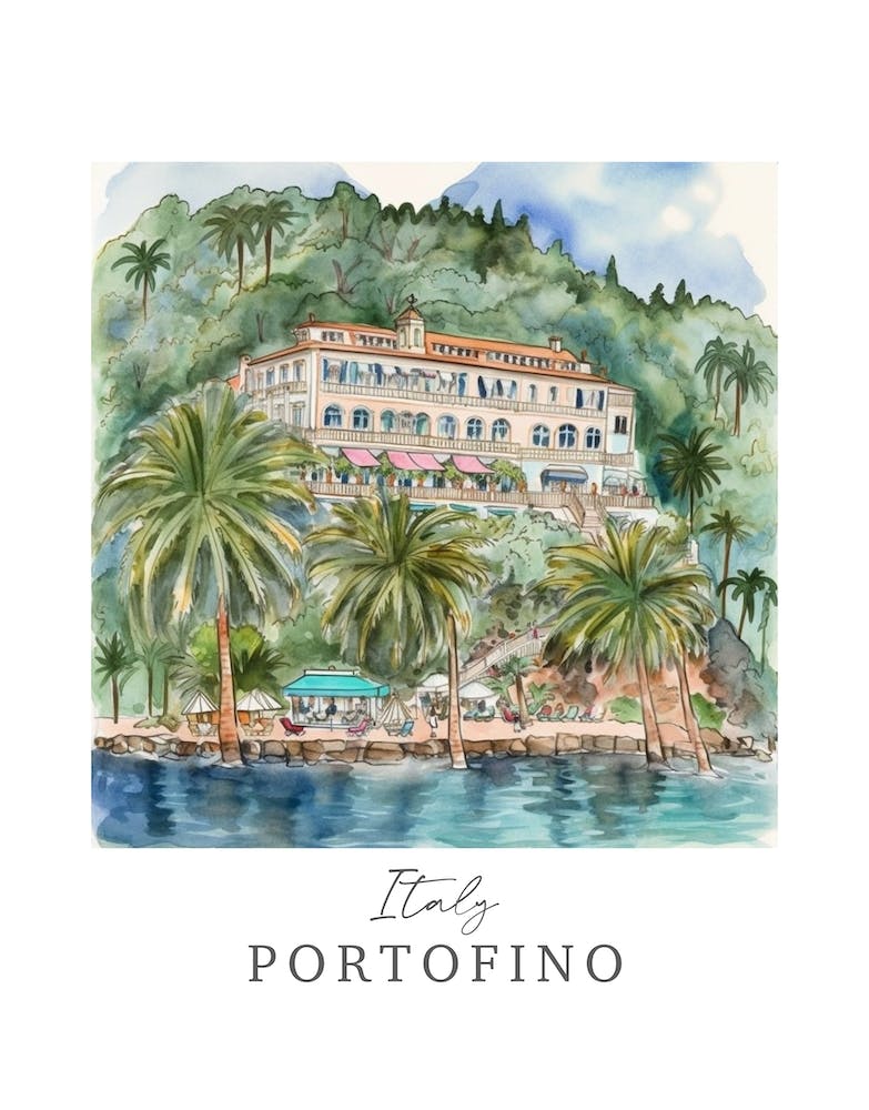 Italy Portofino Storybook 2 Travel Poster Watercolour