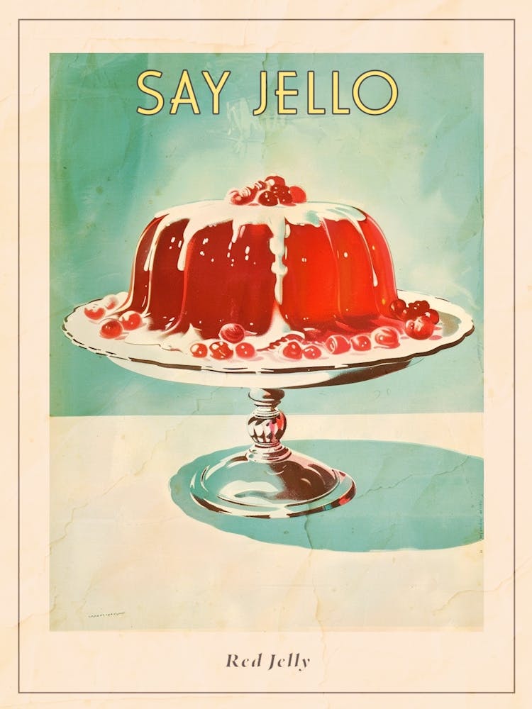 Red Jelly With Cherries Vintage Cookbook Style Illustration Poster