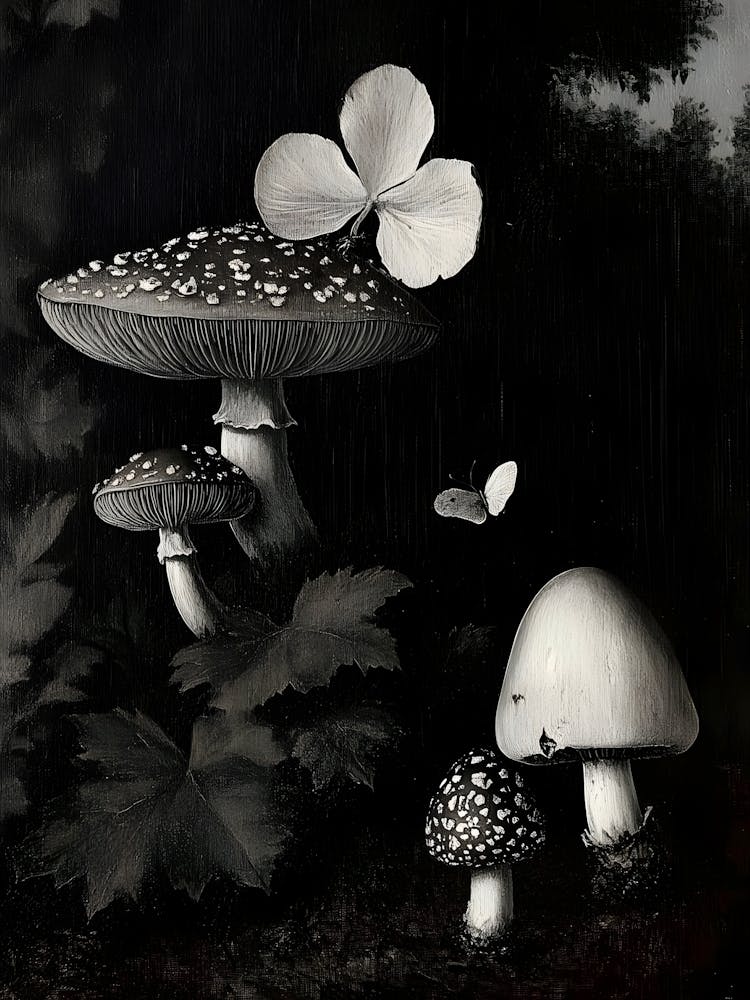 Dark Gothic Mushrooms And Butterflies