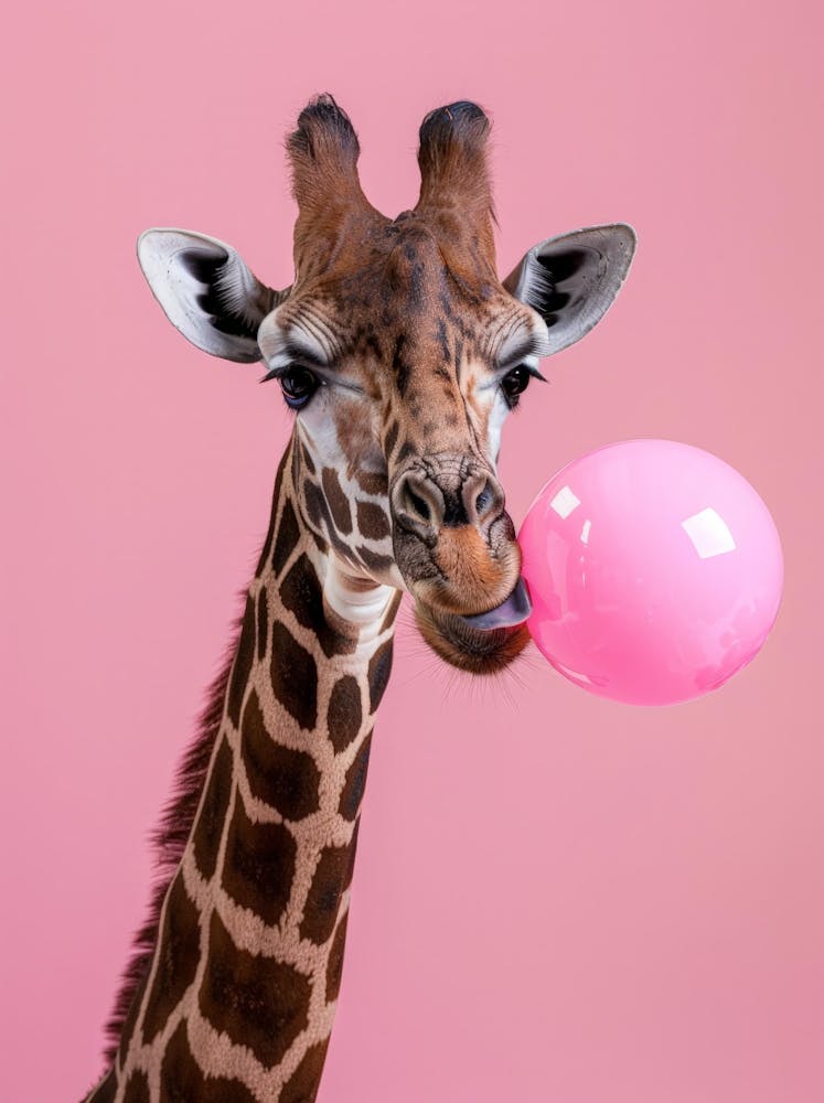 Giraffe With Pink Balloon