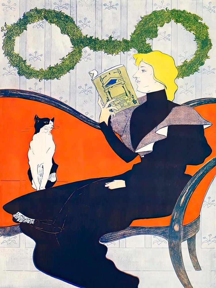 Woman Reading A Book During Christmas Illustration, Edward Penfield