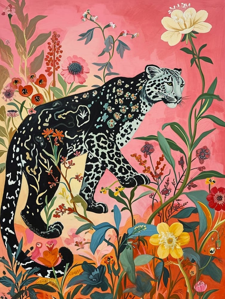 Floral Animal Painting Snow Leopard 1