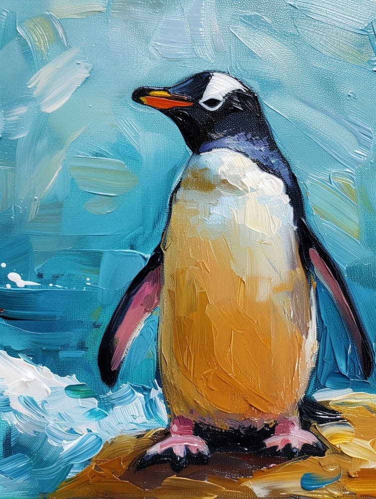 Adlie Penguin Paradise Harbor Oil Painting 1