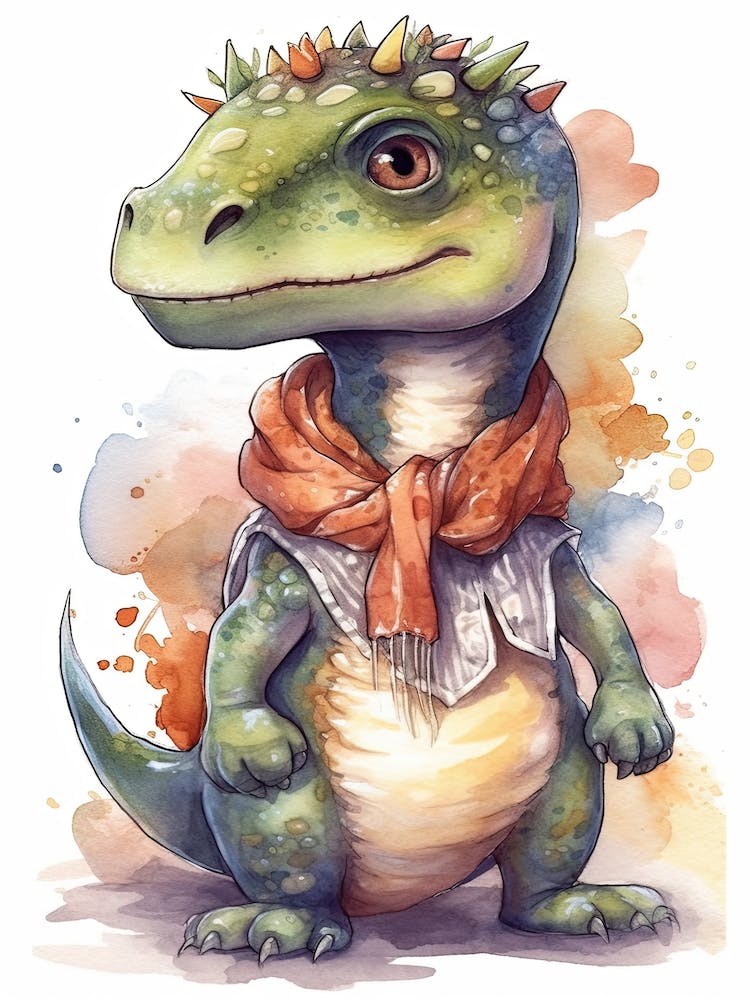 Nodosaurus Cute Dinosaur Watercolour 3