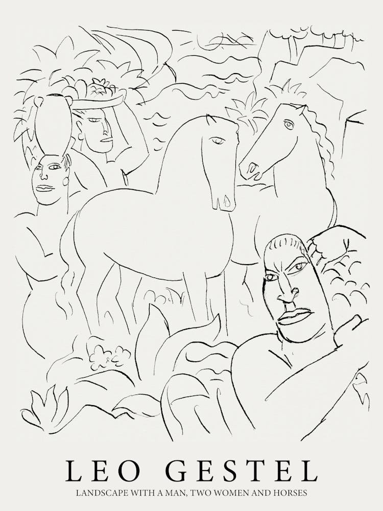 Leo Gestel Landscape With A Man, Two Women And Horses