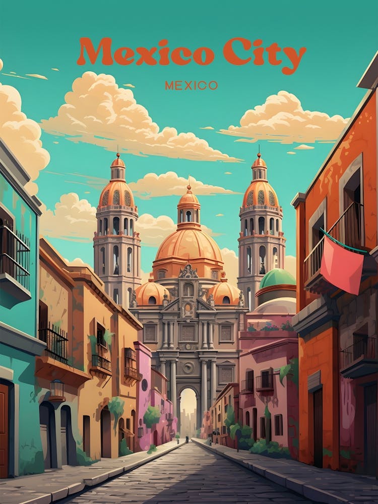 Mexico City Mexico Retro Modern Travel Illustration
