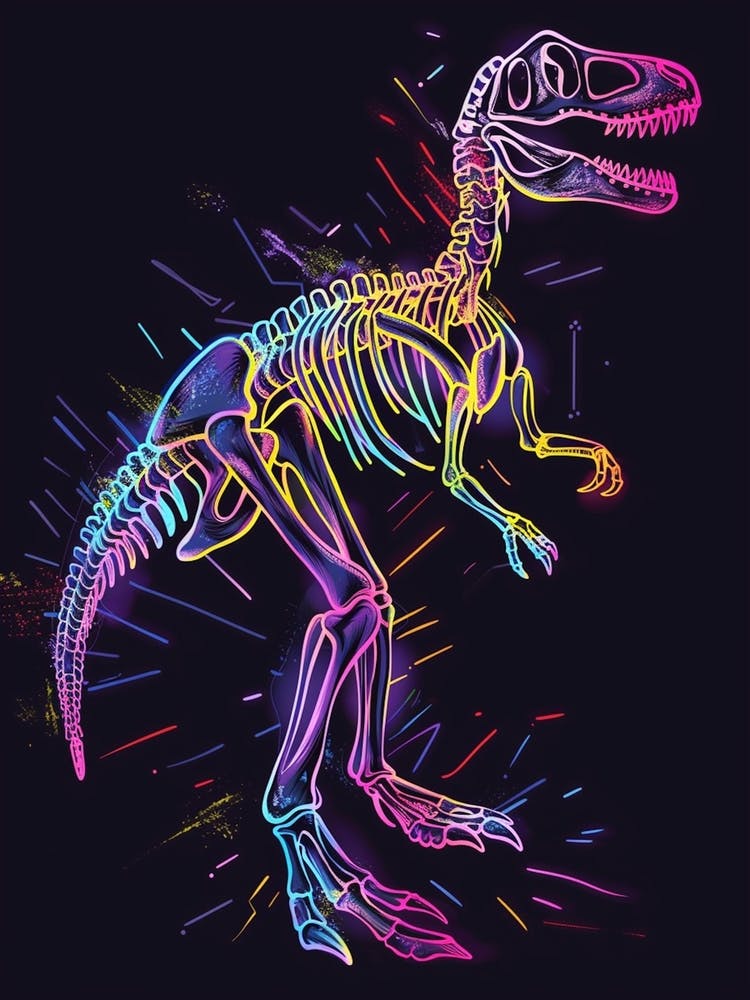 Minimalistisches Neon-Dinosaurierskelett 1
