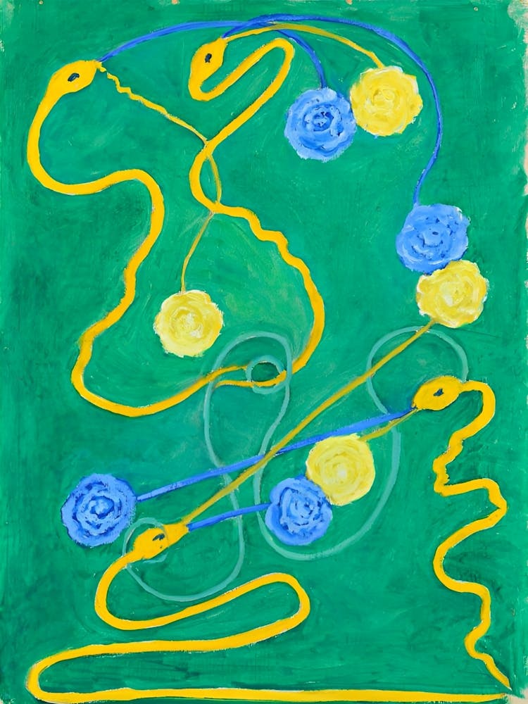 Hilma Af Klint - Chaos primordial, No.13, hilma af Klint abstract design, green yellow, blue