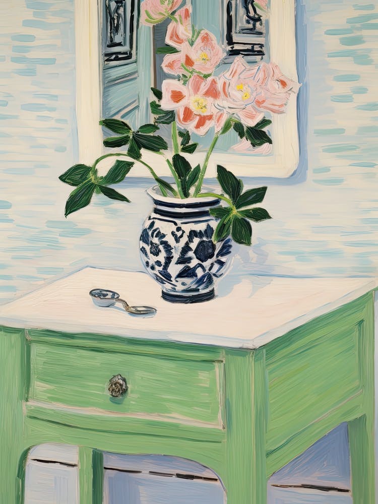 Bathroom Vanity Painting With A Hellebore Bouquet 2