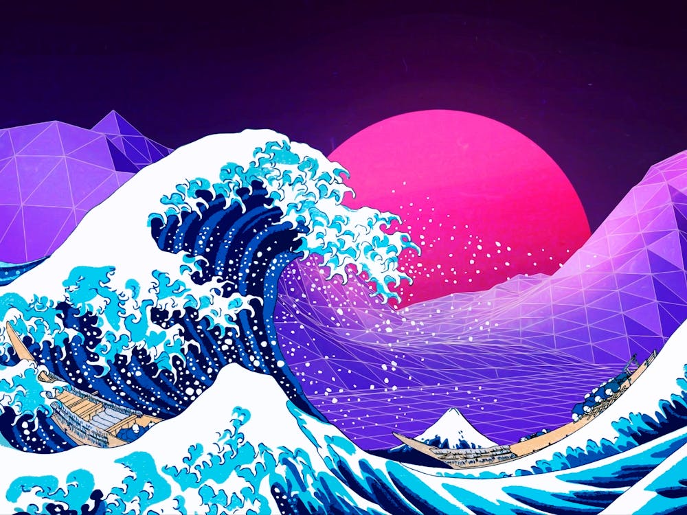 Synthwave Space: The Great Wave off Kanagawa [synthwave/vaporwave/cyberpunk] - synthwave art, space poster