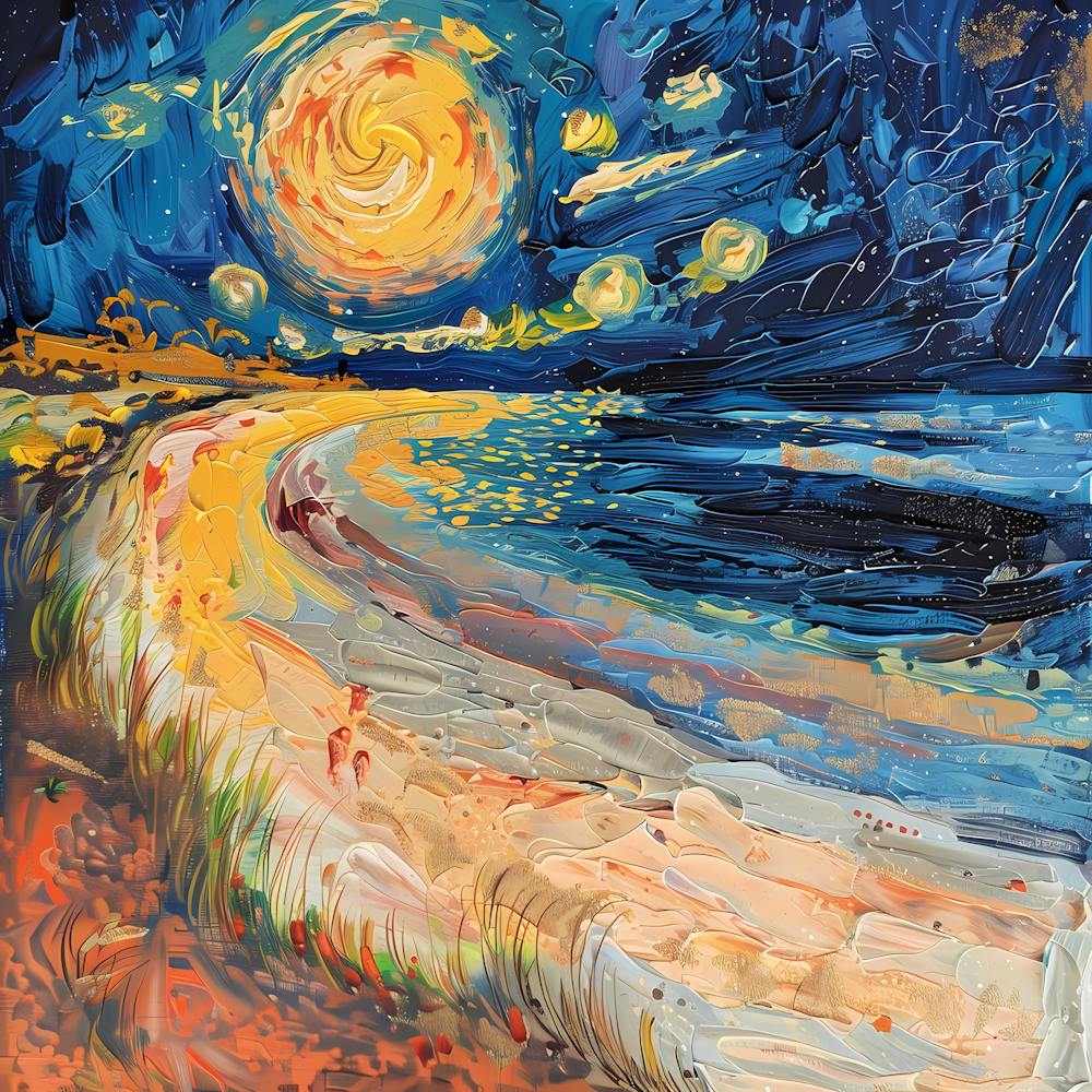 Beach Art Beauty Scenery Nature Starry Night Painting