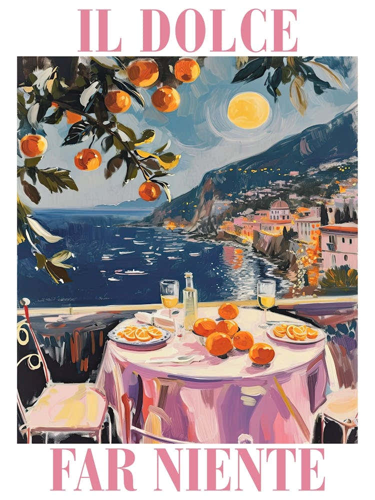 Il Dolce Far Niente Sicily Italy Night Dinner Watercolour