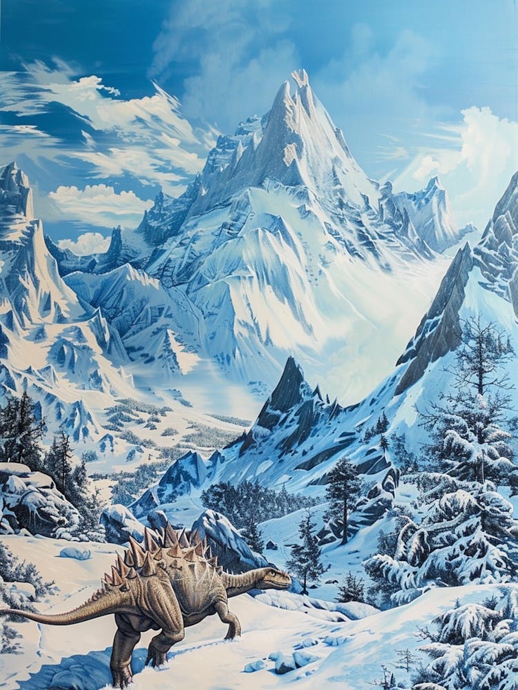 Stegosaurus Snowy Landscape Painting