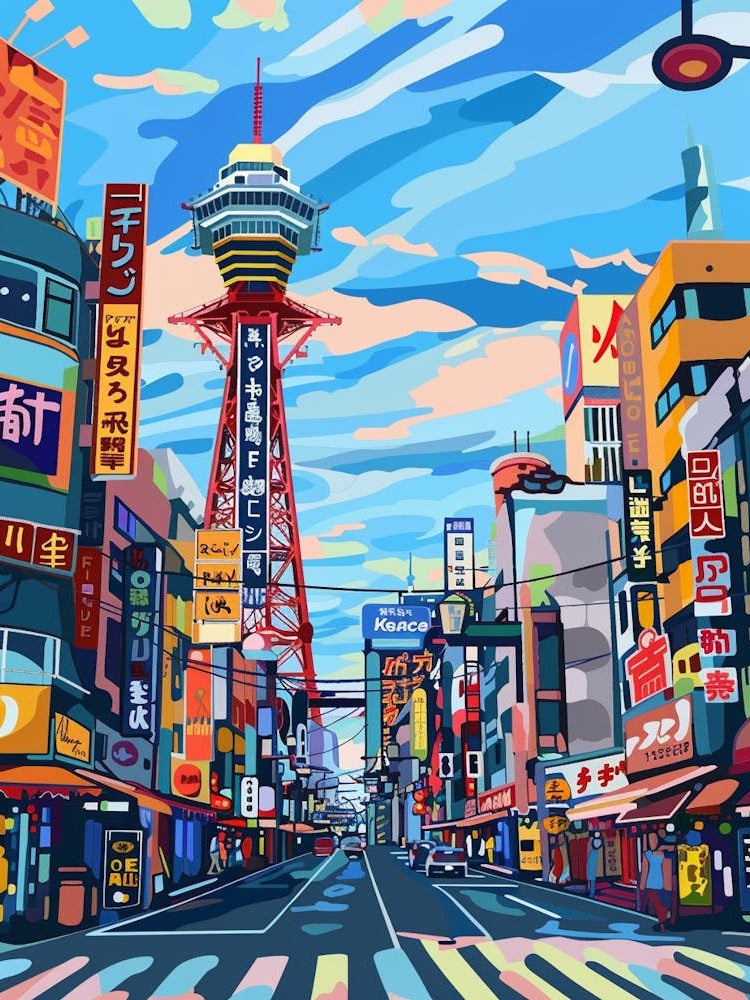 Dotonbori Osaka 2 Colourful Illustration