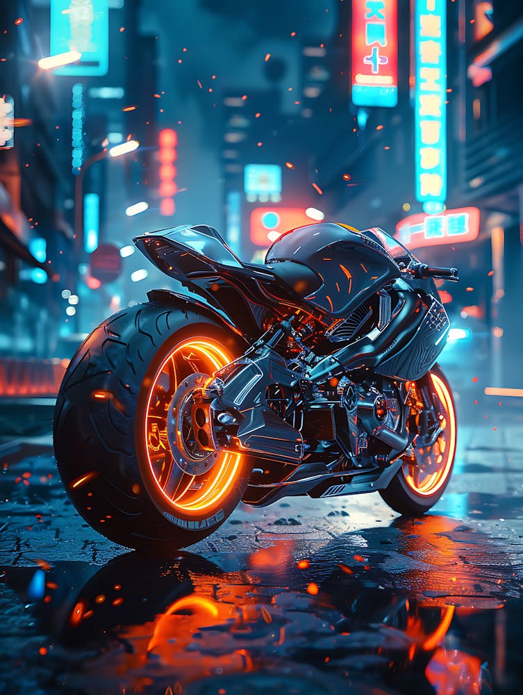 Neon Motorcycle In The City 2
