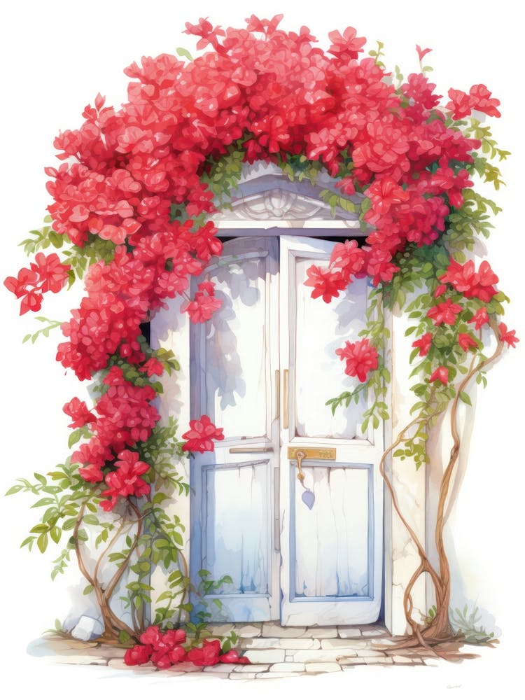 Mykonos, Greece   Mediterranean Doors Watercolour Painting 1