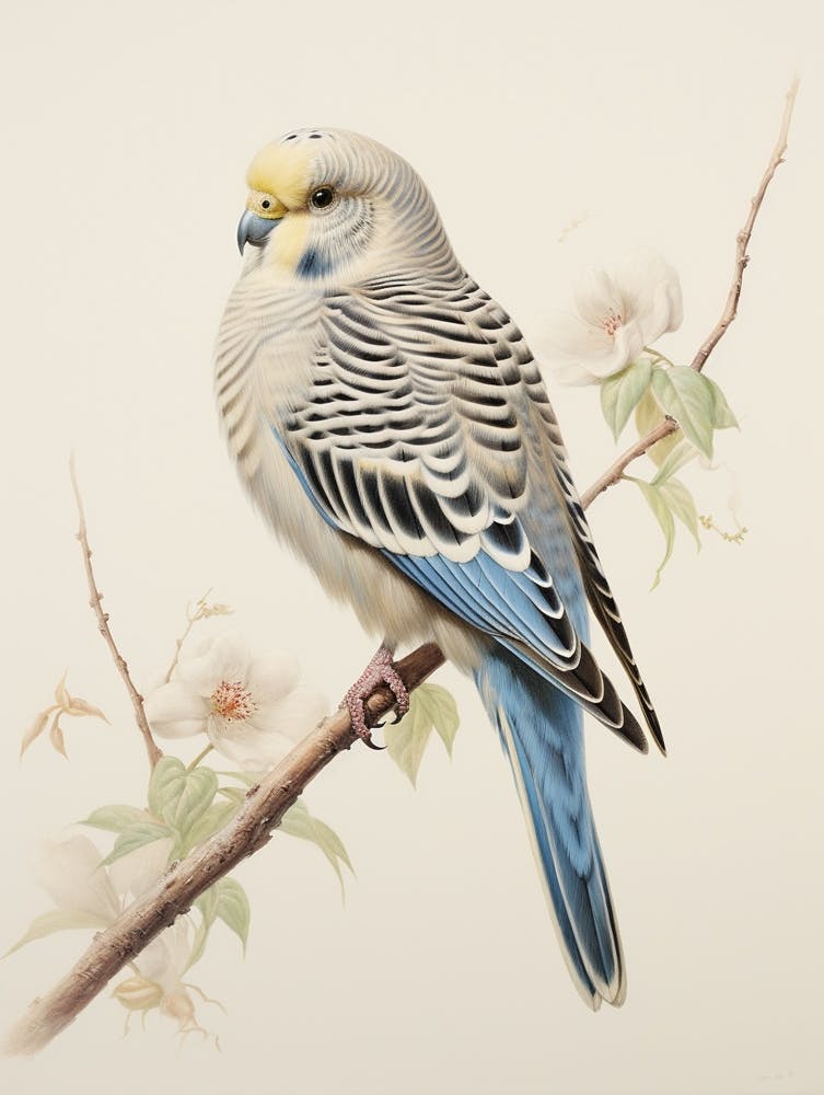 Vintage Bird Drawing Budgerigar 2