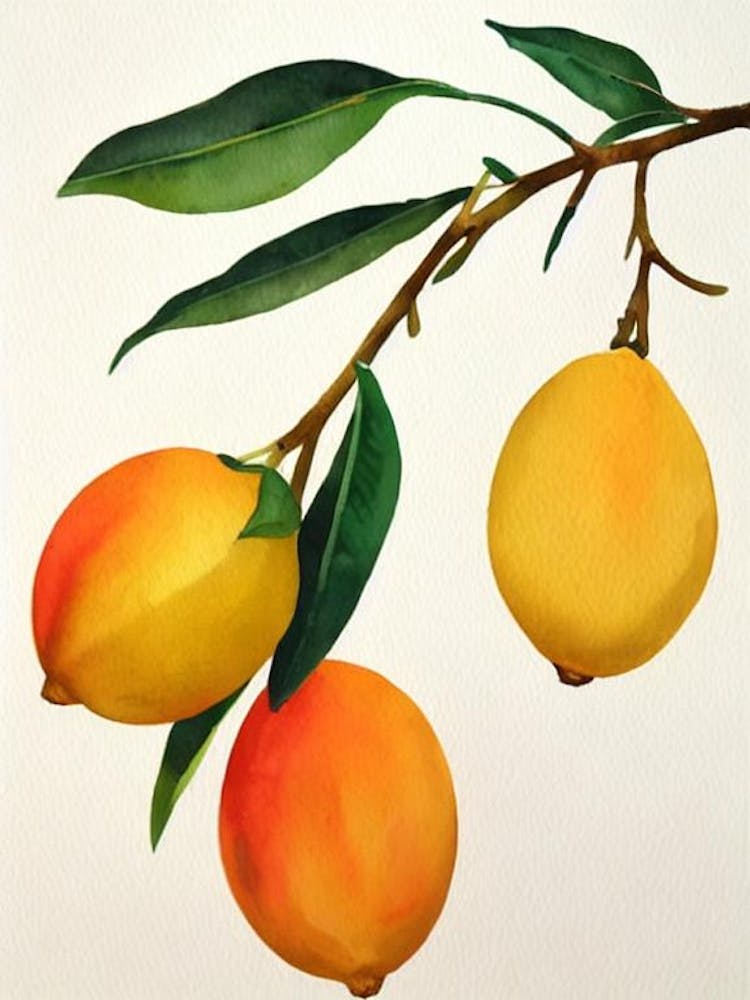 Lemon Watercolour Fruit Painting Fruit