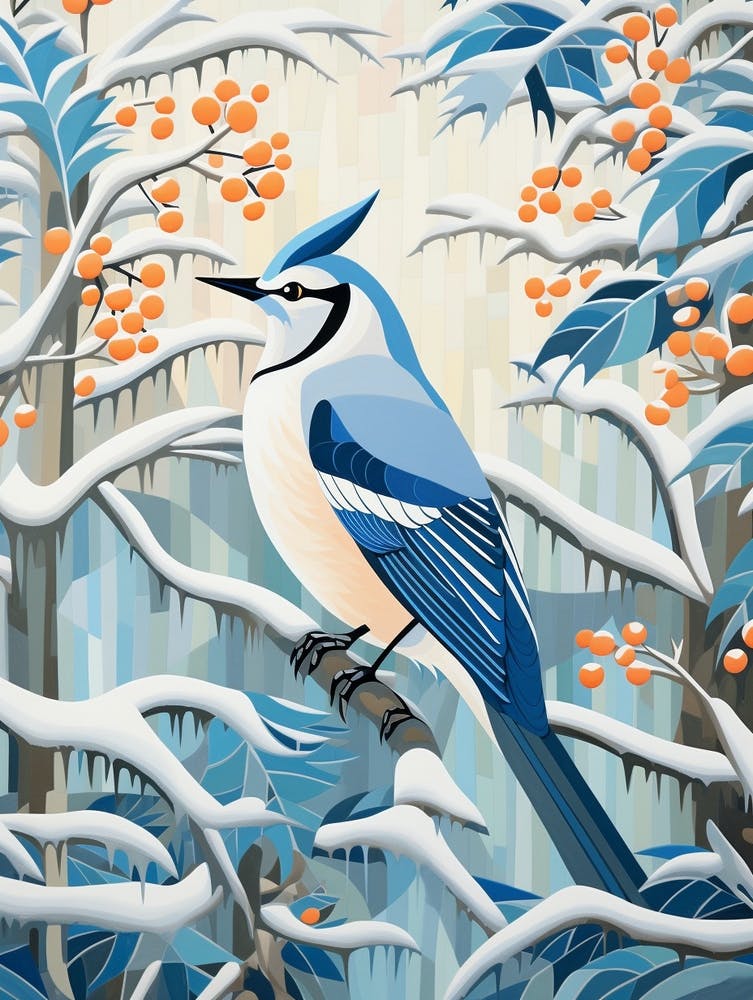 Winter Bird Painting Blue Jay 3