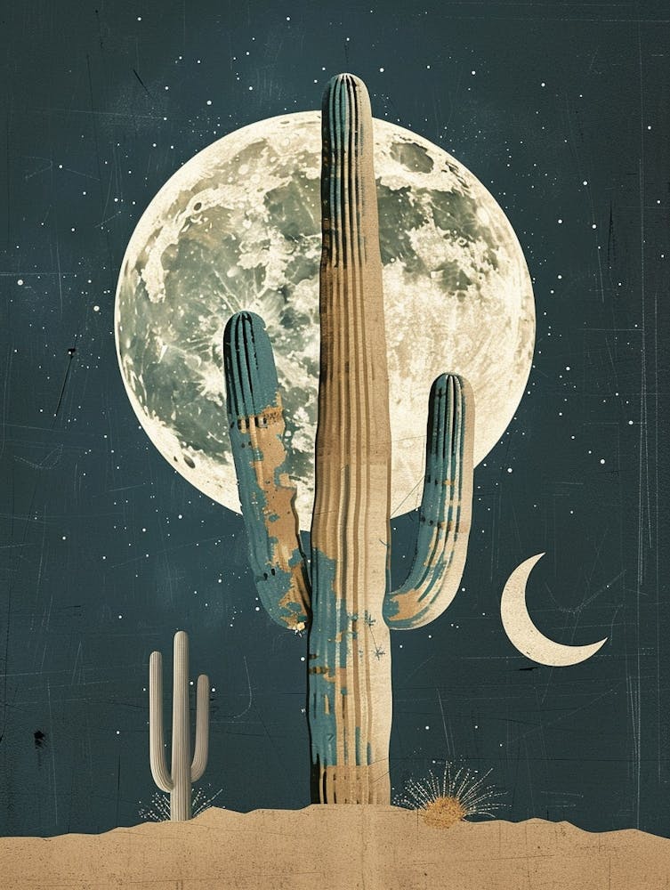 Moon Cactus Minimalist Abstract Illustration 1