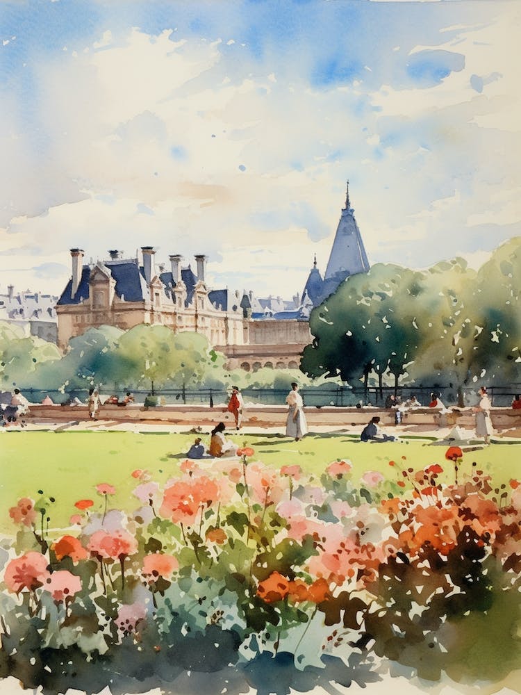 Tuileries Garden France Watercolour Painting 1