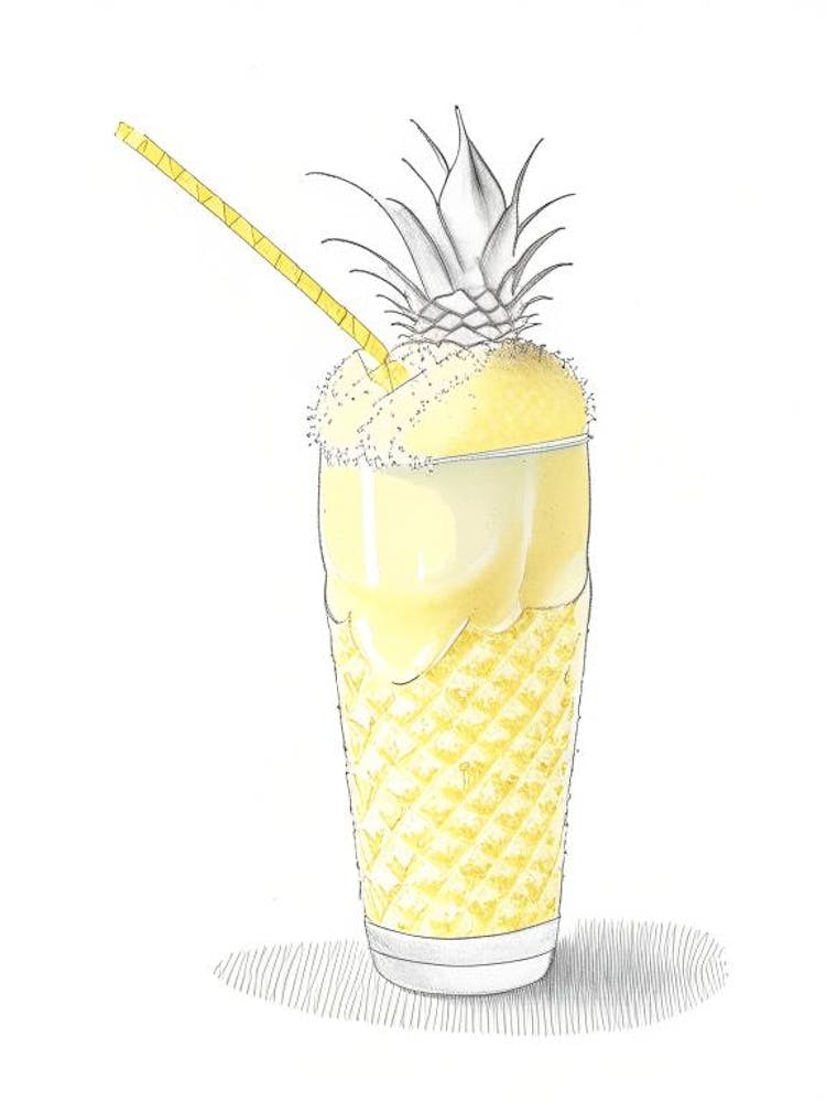 Pineapple Milkshake Dairy Food Pencil Illustration 3