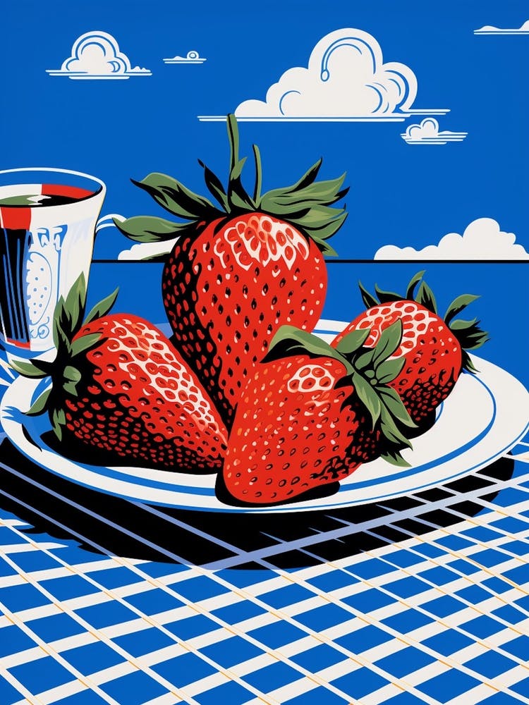 Strawberries Blue Checkerboard 1