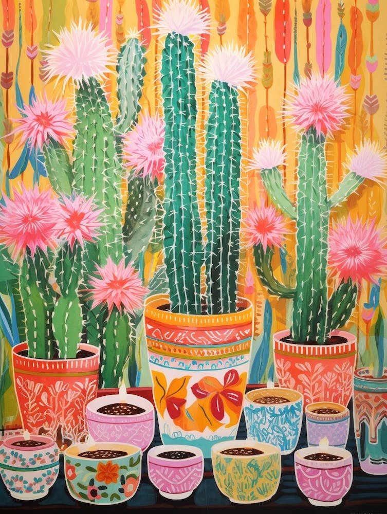 Cactus Painting Maximalist Still Life Woolly Torch Cactus 1
