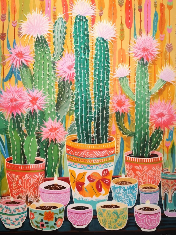 Cactus Painting Maximalist Still Life Woolly Torch Cactus 1