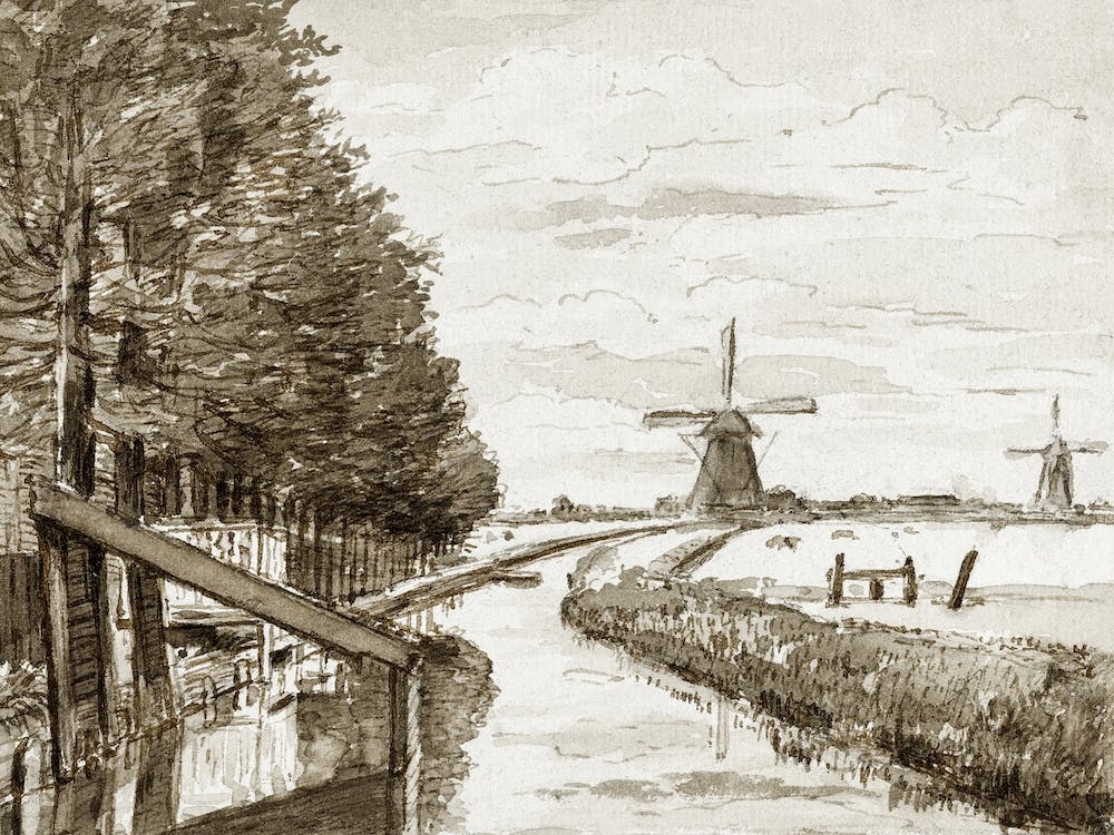 Landscape With A Canal And Two Mills, Jean Bernard
