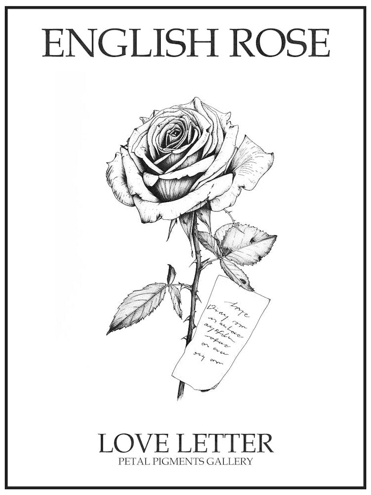 English Rose Love Letter Line Drawing 4 Poster